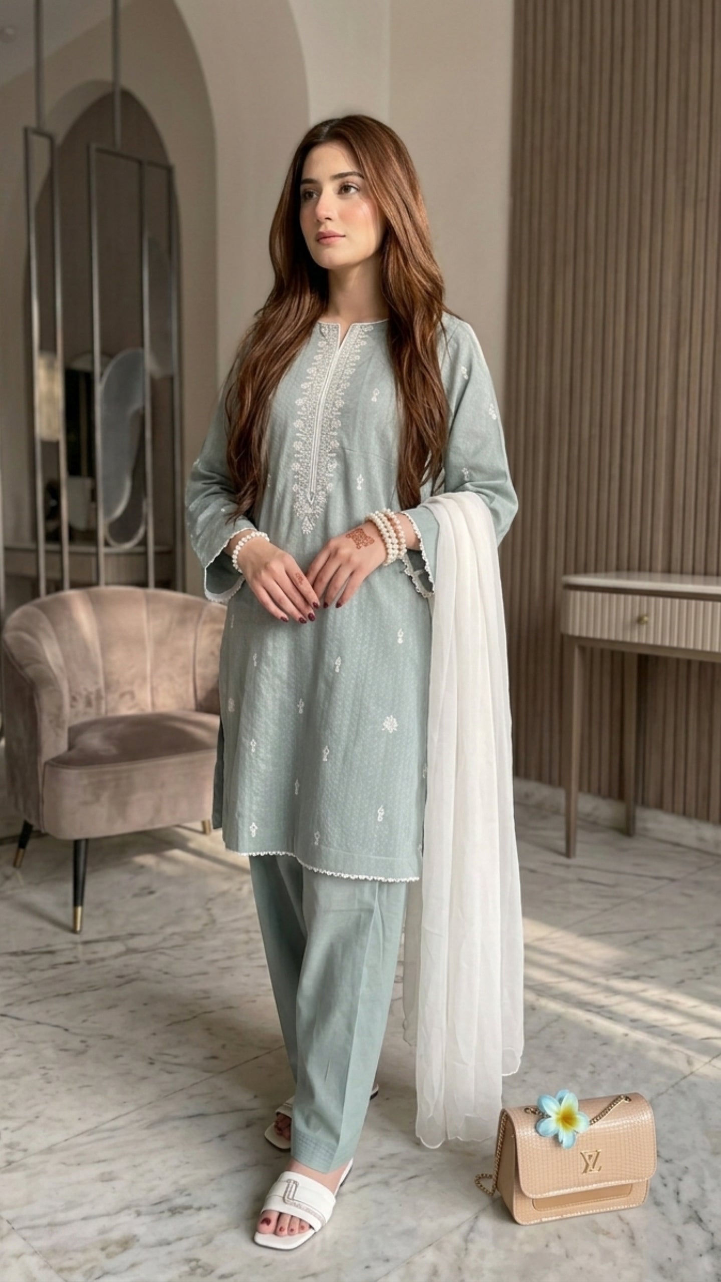 3 Piece - Self Jacquard Lawn - Eid Collection + 🎁Free Matching Bracelet