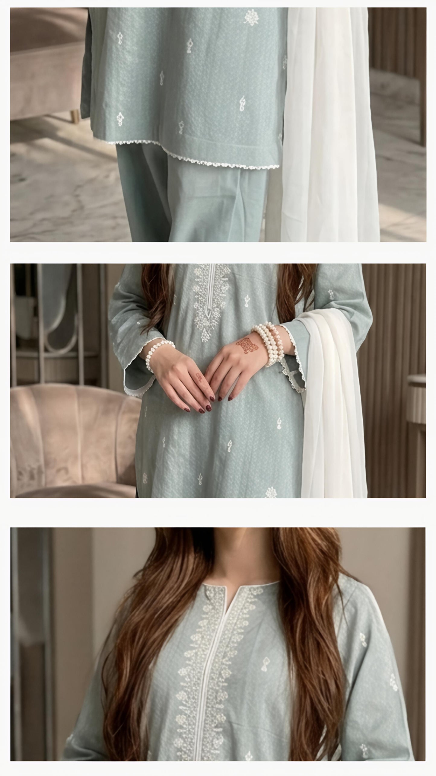 3 Piece - Self Jacquard Lawn - Eid Collection + 🎁Free Matching Bracelet