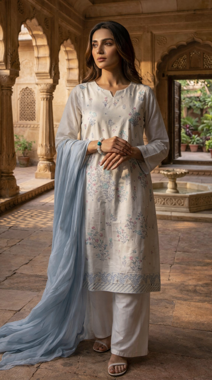 3 Piece - Premium Lawn Chikankari - Eid Collection + 🎁Free Matching Bracelet